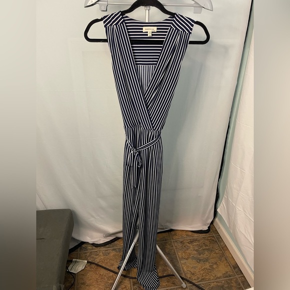 Monteau Navy Blue and white Striped Jumpsuit size M - Picture 1 of 11
